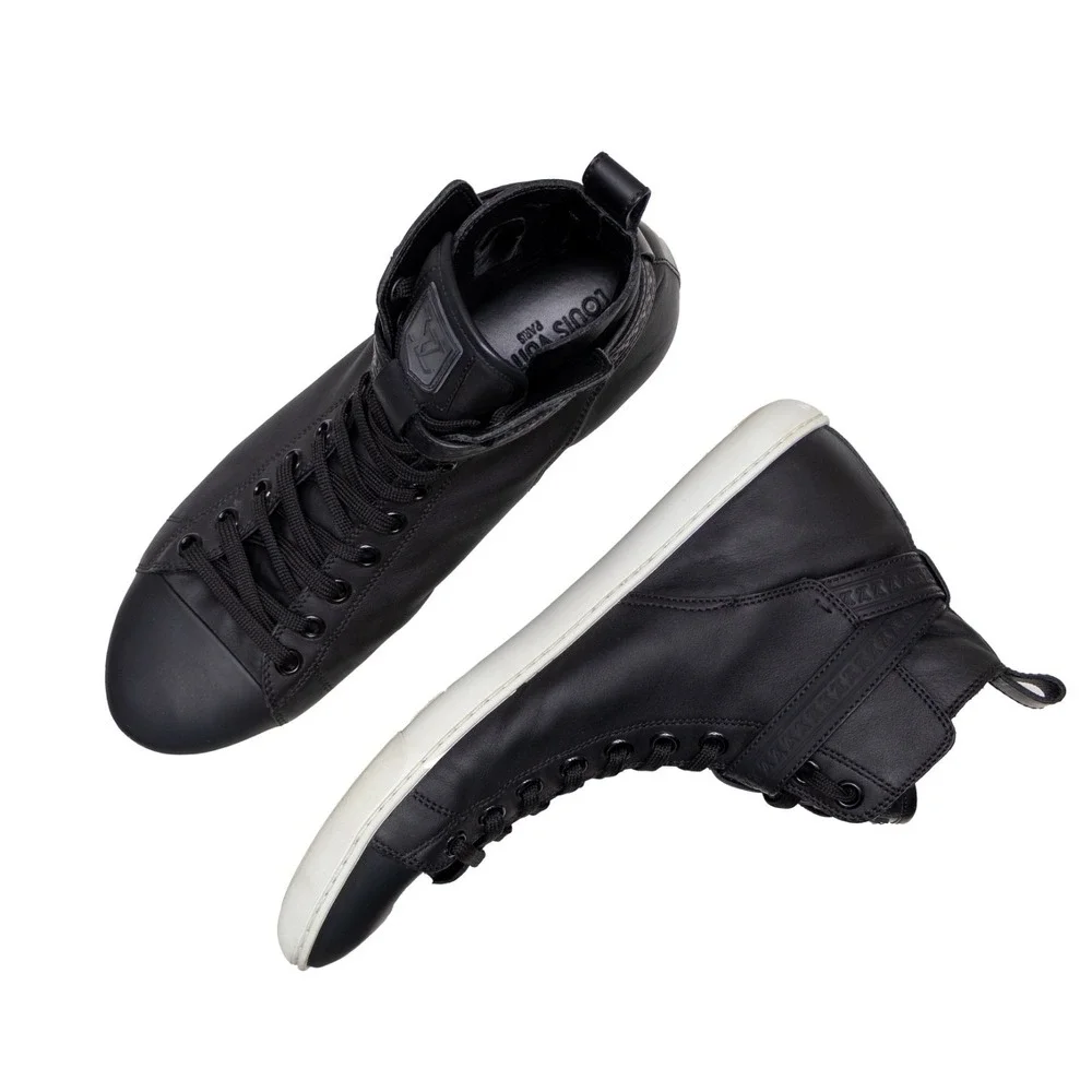 Louis Vuitton Falcon High Top Sneakers Black Leather LV Strap Trainers UK 8 US 9 - Picture 6 of 13